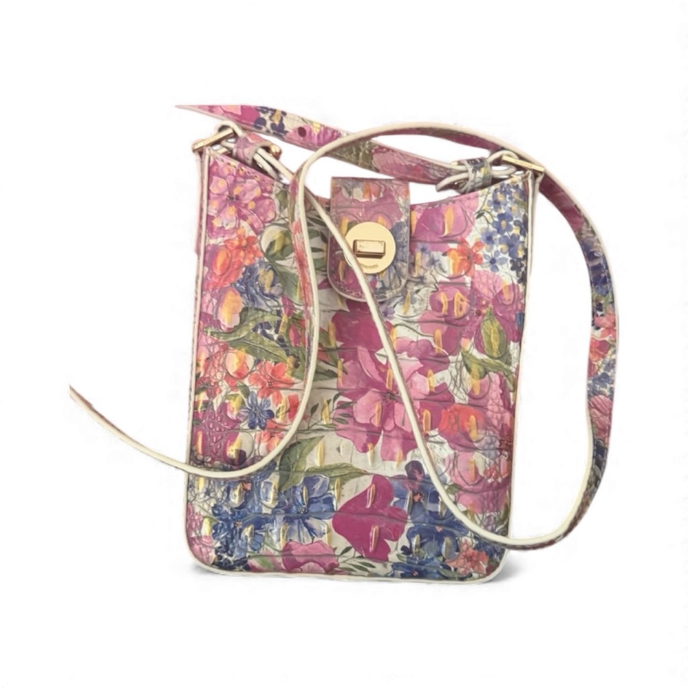 Brahmin crossbody  Floral Crossbody Bag with Pink and Blue Accents New